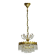 Old chandelier, brass crown ceiling light, 3 floors, 3 lights, glass pendants. 60s