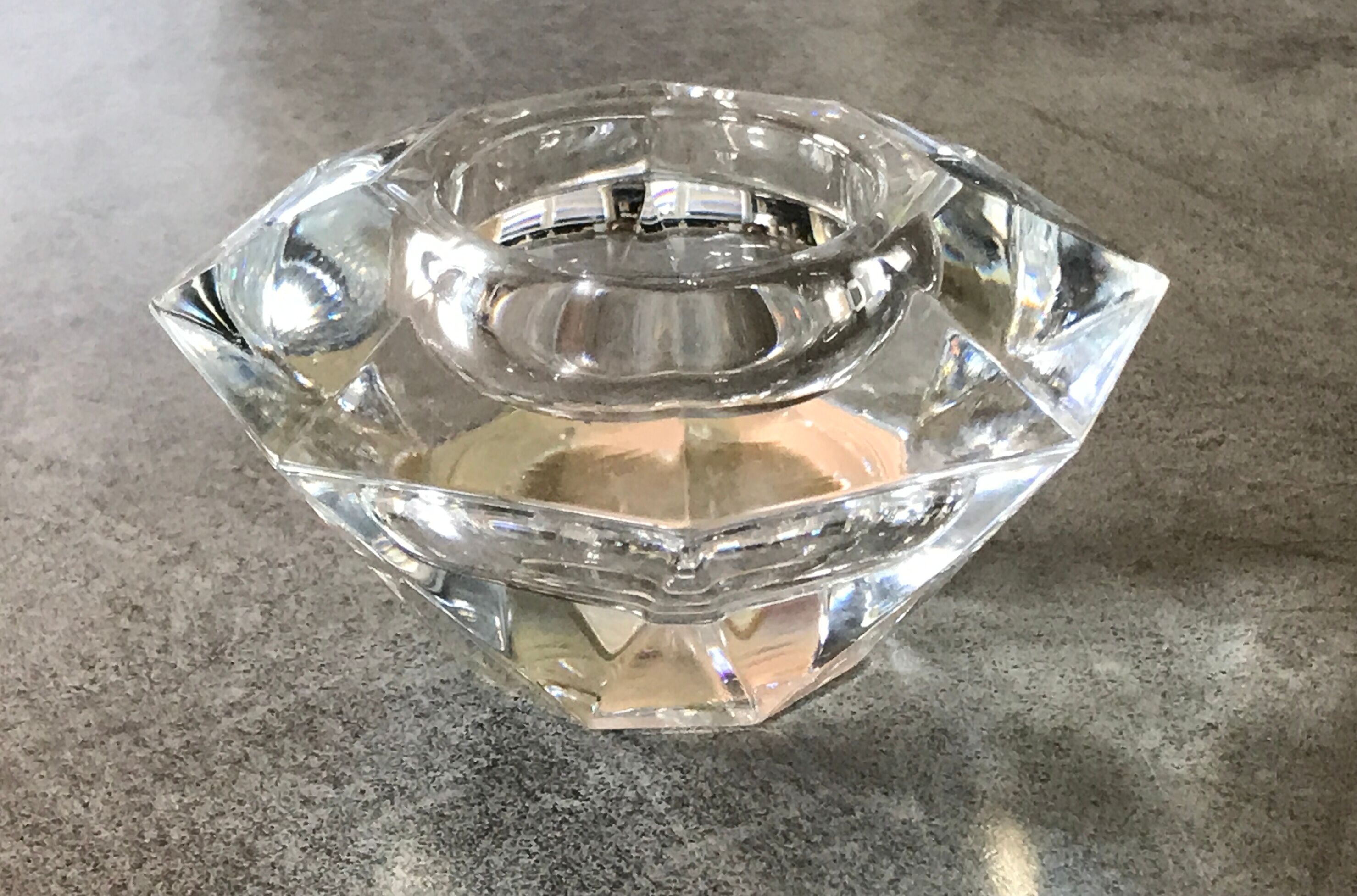 Glass table candle holder or crystal cast faceted diamond shape
