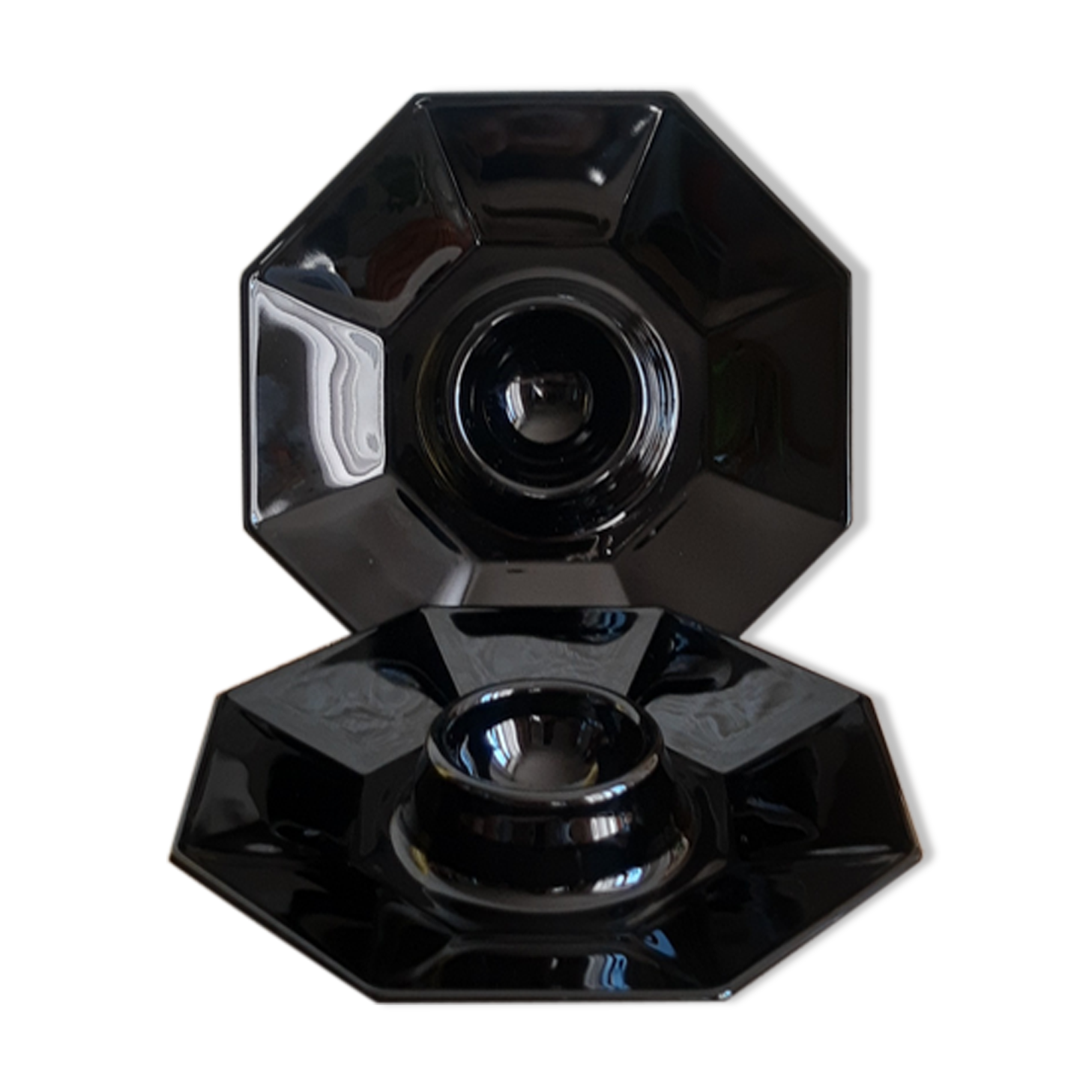 Set of 2 black octagonal egg cups