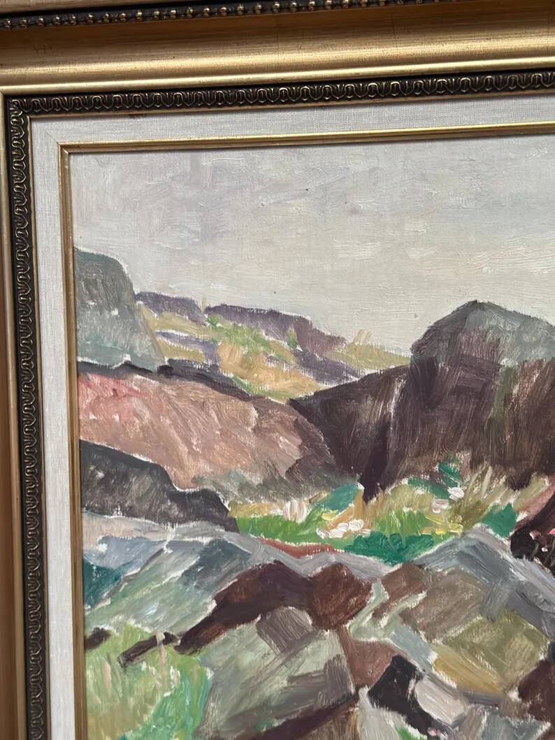 Original Swedish Oil on Canvas - 'The Dark Cliff' by Ellis Wallin - Signed - Dated 1962 - Vintage and Framed