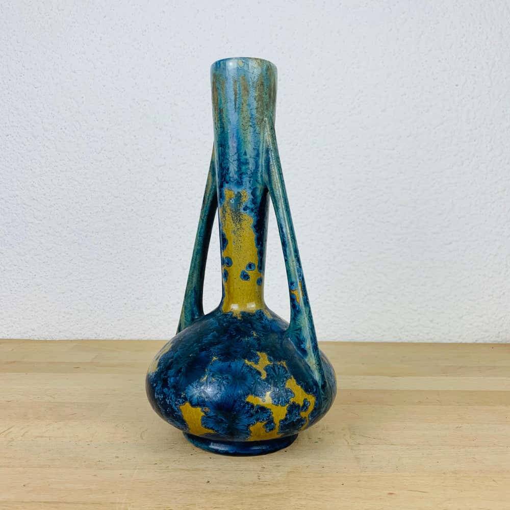 Art Nouveau vase from Pierrefonds in blue crystalline enamels.