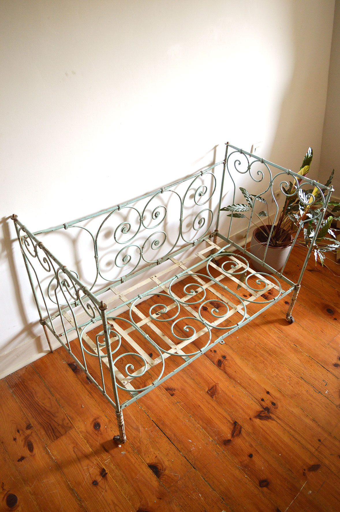 Wrought iron green water bench