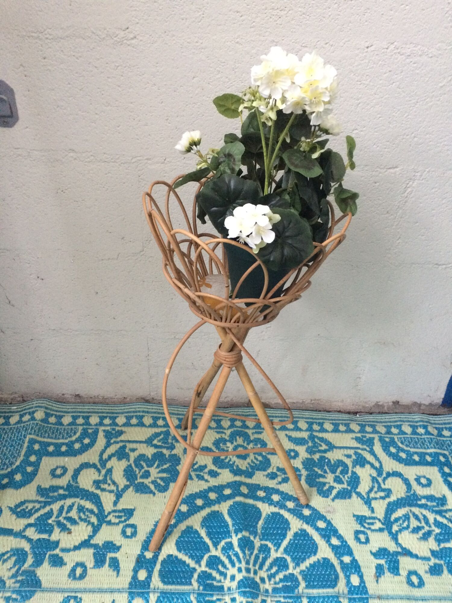 Porte plante en rotin et bambou vintage 1960