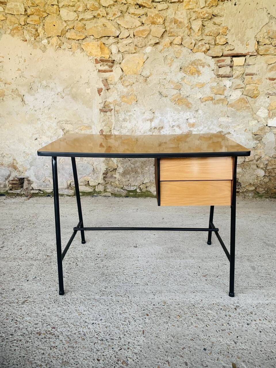 Vintage metal and formica desk with 2 drawers, circa 60's