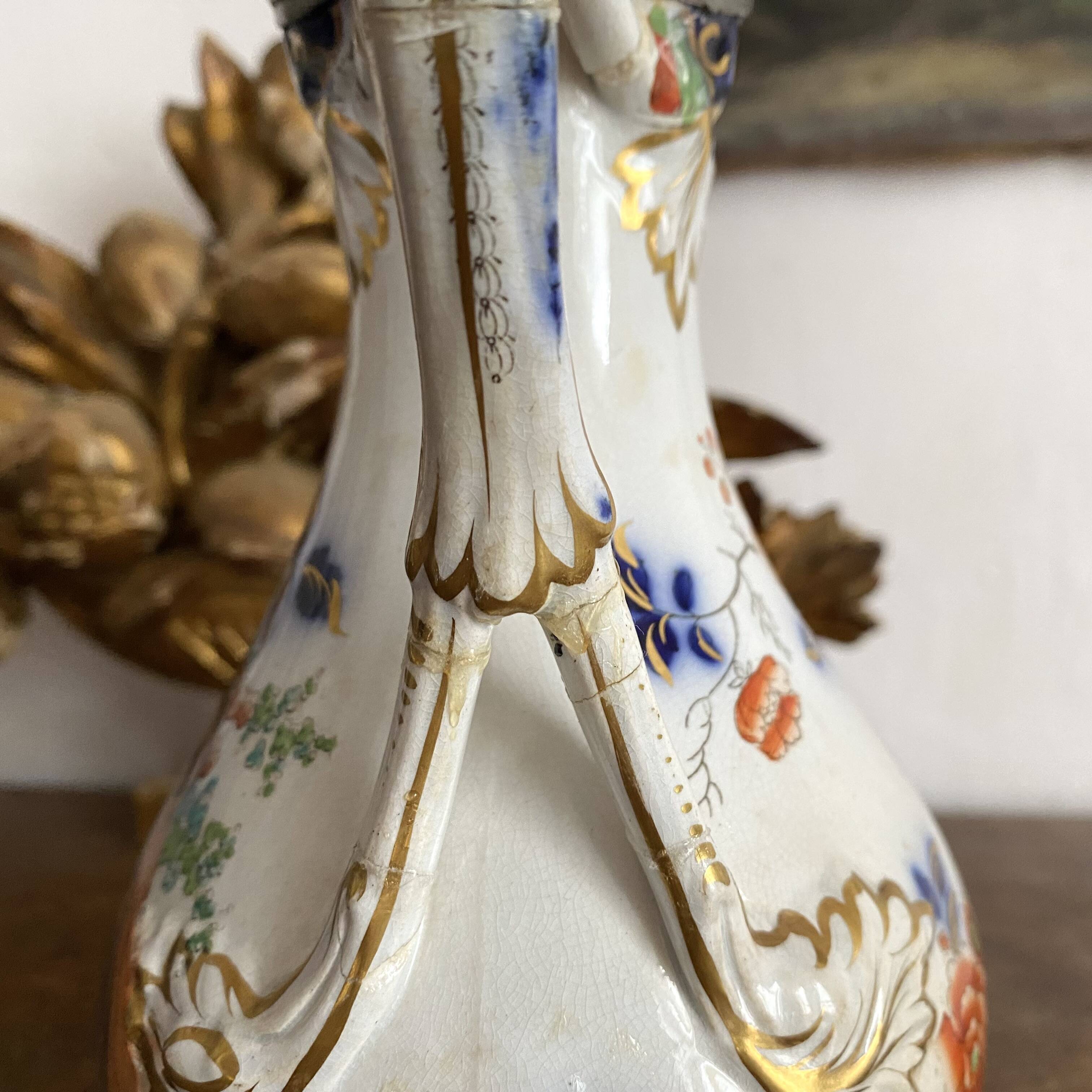 Antique polychrome porcelain jug, Orientalist decoration.
