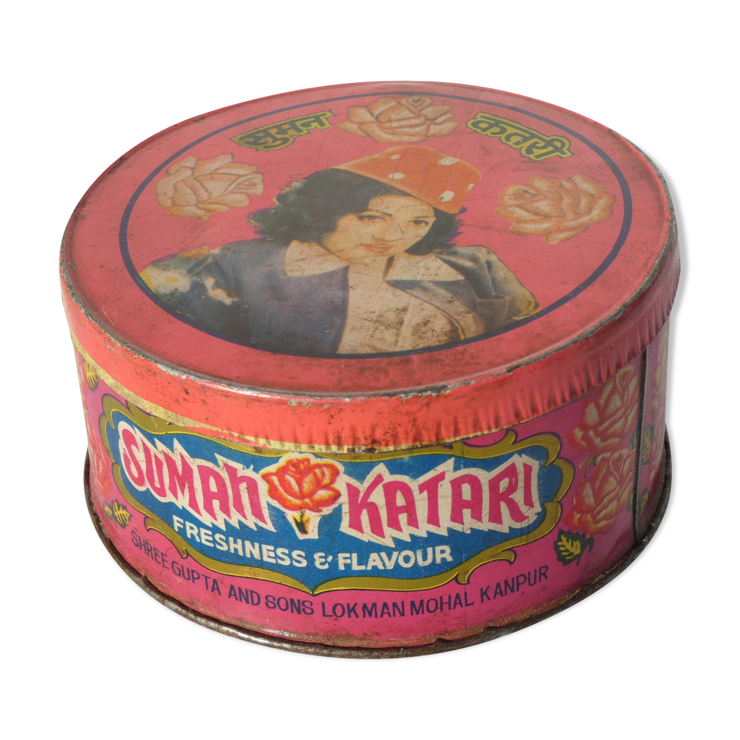Indian round metal advertising box Sumah Katari India