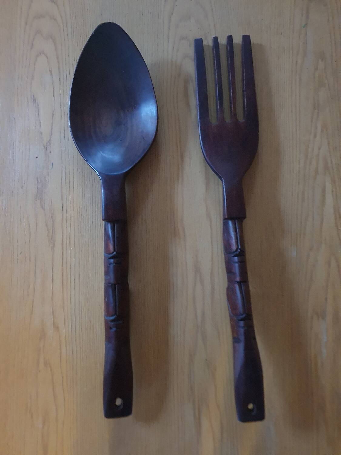 Large wooden serving cutlery folk art vintage African art