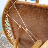 Table basse trampoline en rotin. Travail français. Circa 1950/60