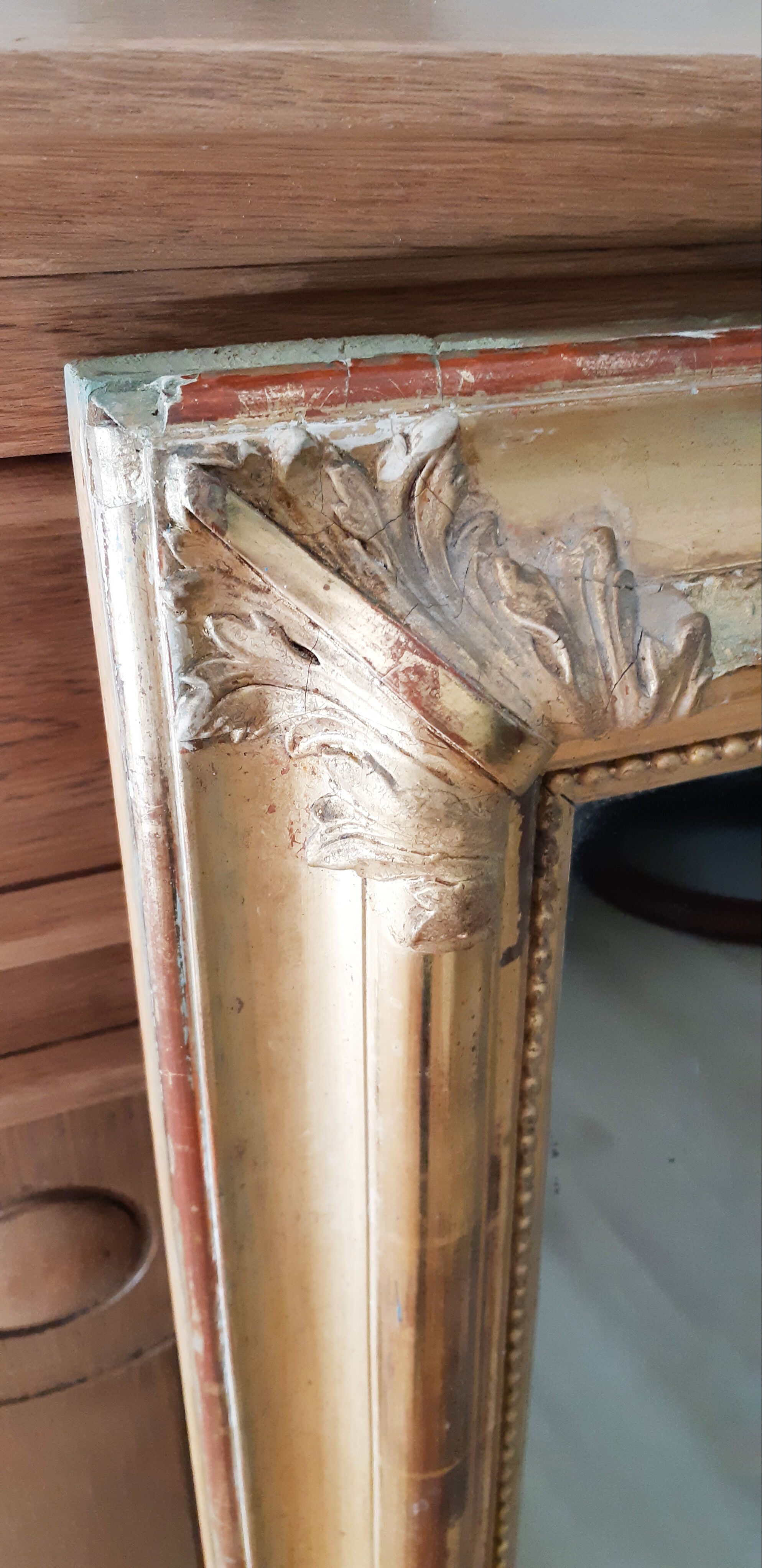 Old mirror in gilded wood Louis XVI style, 97 x 84 cm