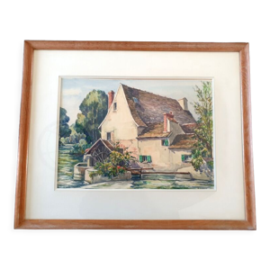 Aquarelle sur papier Vue du moulin