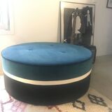 Leo pouf - 100 x 43 h - blue black - velvet - maison sarah lavoine