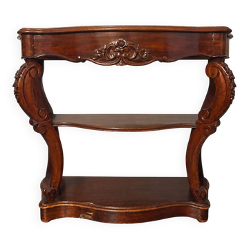 Napoleon III mahogany console table, carved decoration in rococo style.
