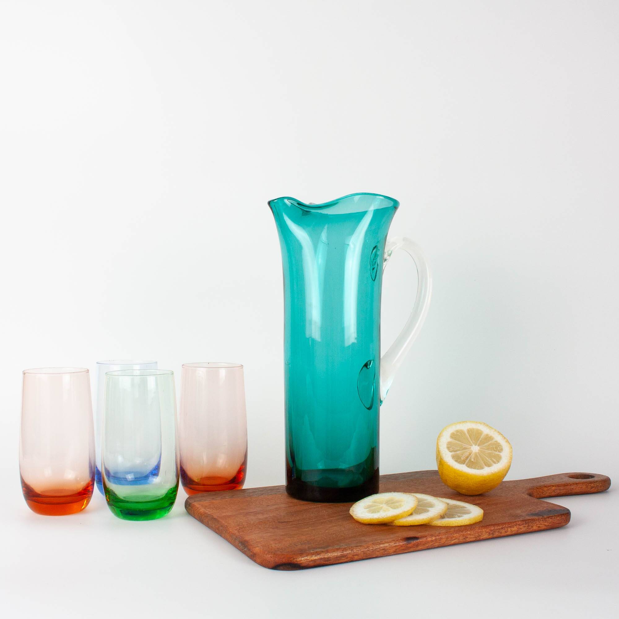 1960s Portuguese Turquoise Glass Jug