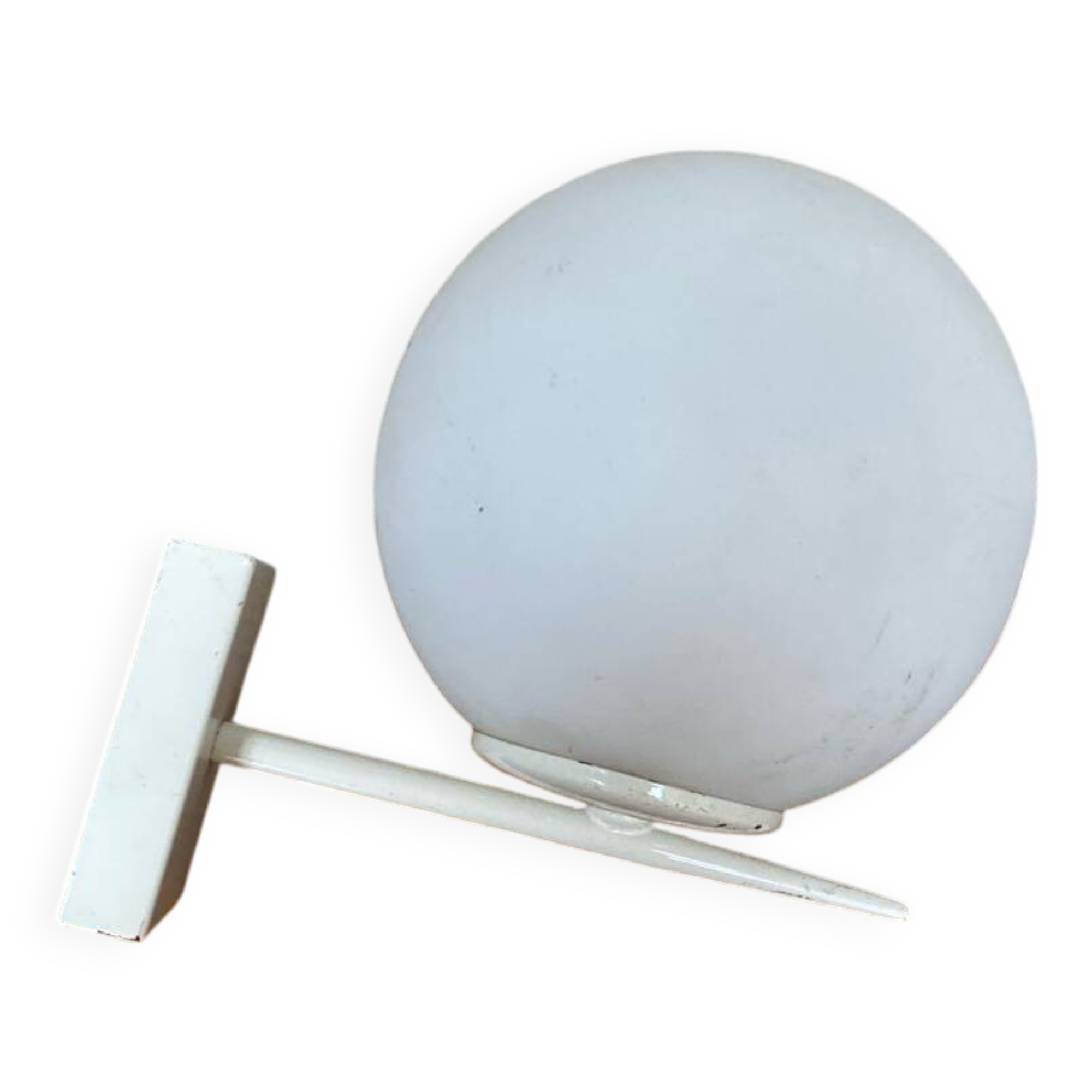 Old White Metal Wall Lamp + White Opaline Ball 70s Vintage #B790