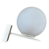 Old White Metal Wall Lamp + White Opaline Ball 70s Vintage #B790