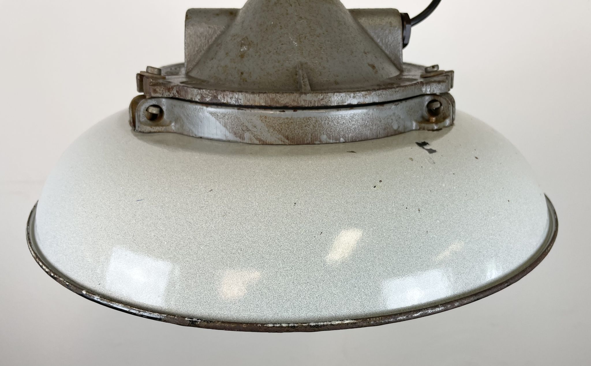Industrial Grey Enamel Factory Cage Pendant Lamp in Cast Iron from Zaos, 1960s