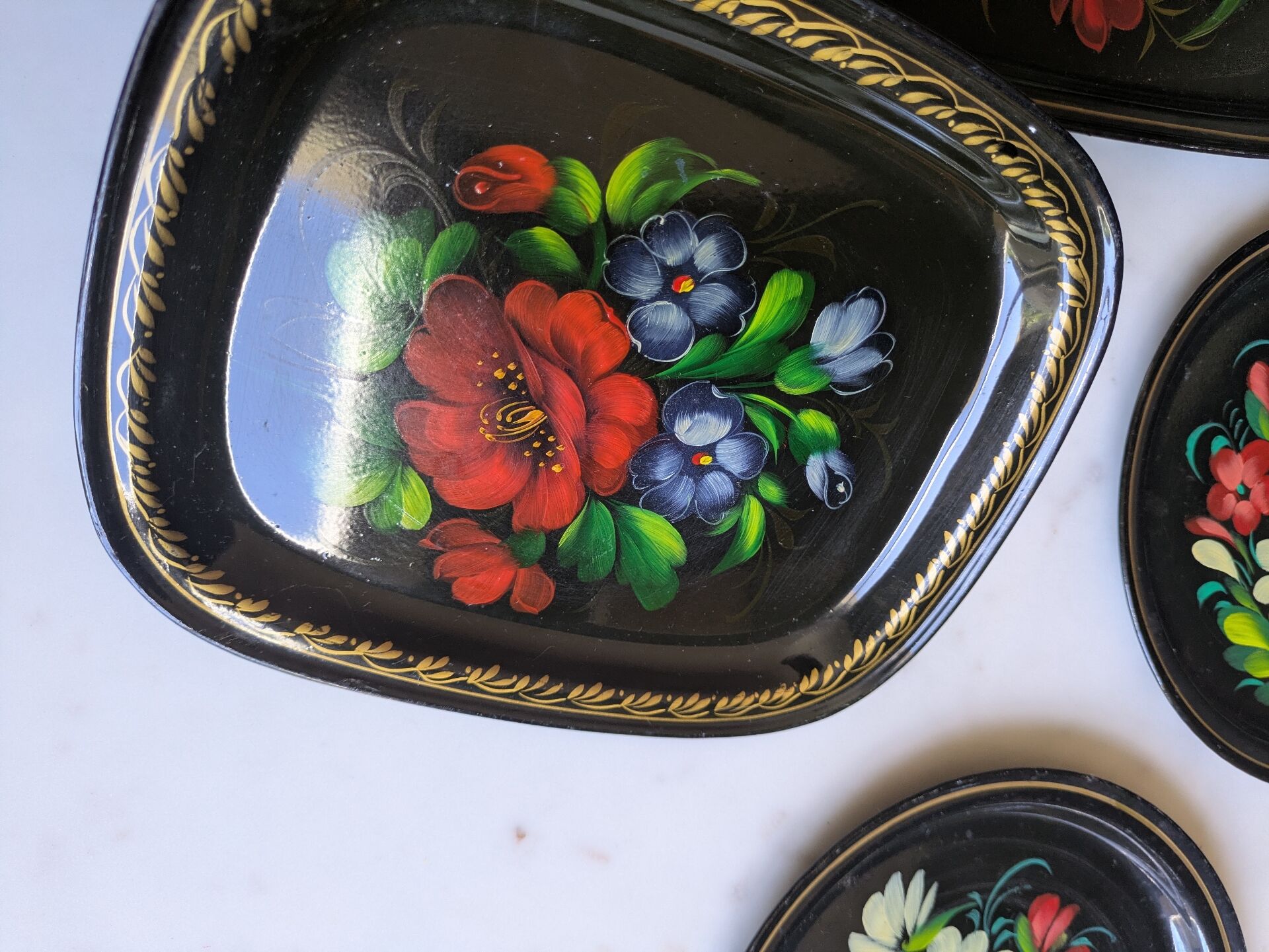 Set of antique Russian trays/Russian artisan USSR