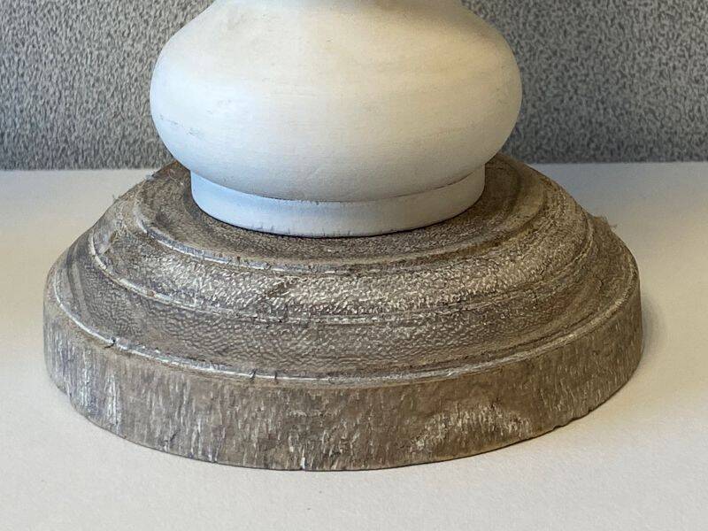 Pair of Candlesticks Candlesticks Turned Wood Carved Bleached Deco Art