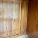 Vintage wooden desk with 1 drawer and 1 door.