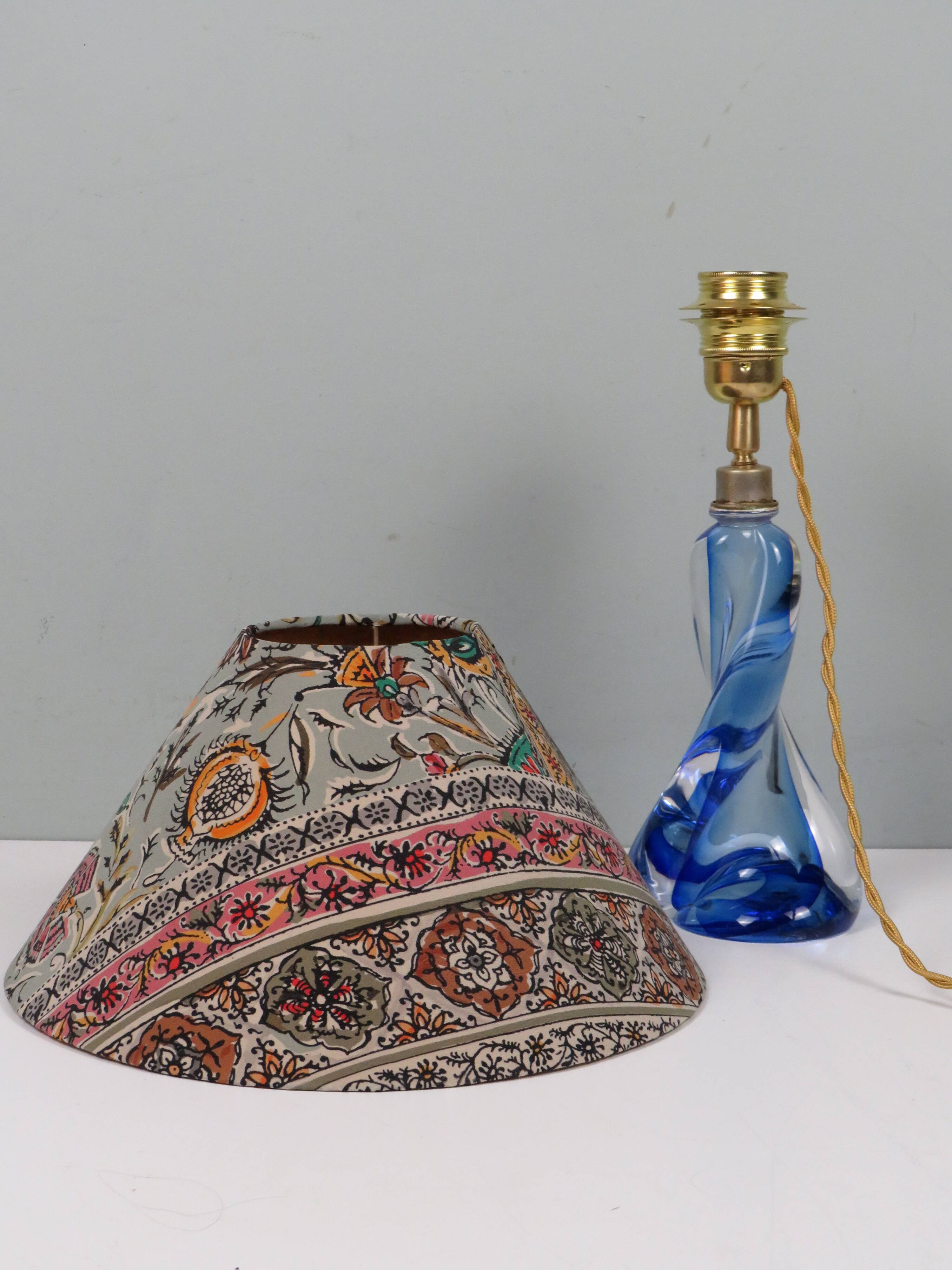 Vintage blue crystal table lamp Val Saint Lambert (unsigned)