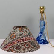 Lampe de table vintage en cristal bleu Val Saint Lambert (non signée)