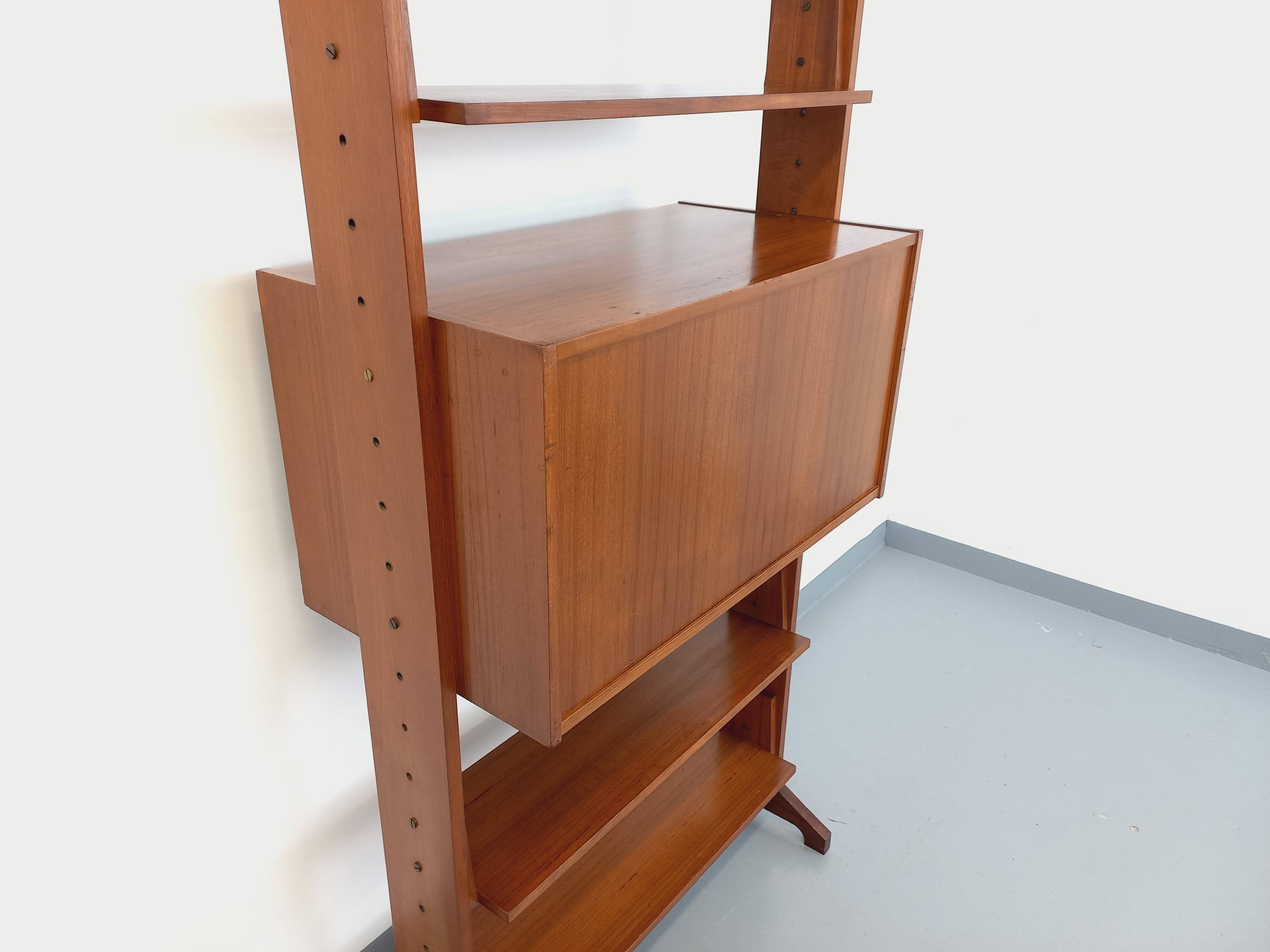 Vintage modular secretary shelf bookcase in teak from the 60s