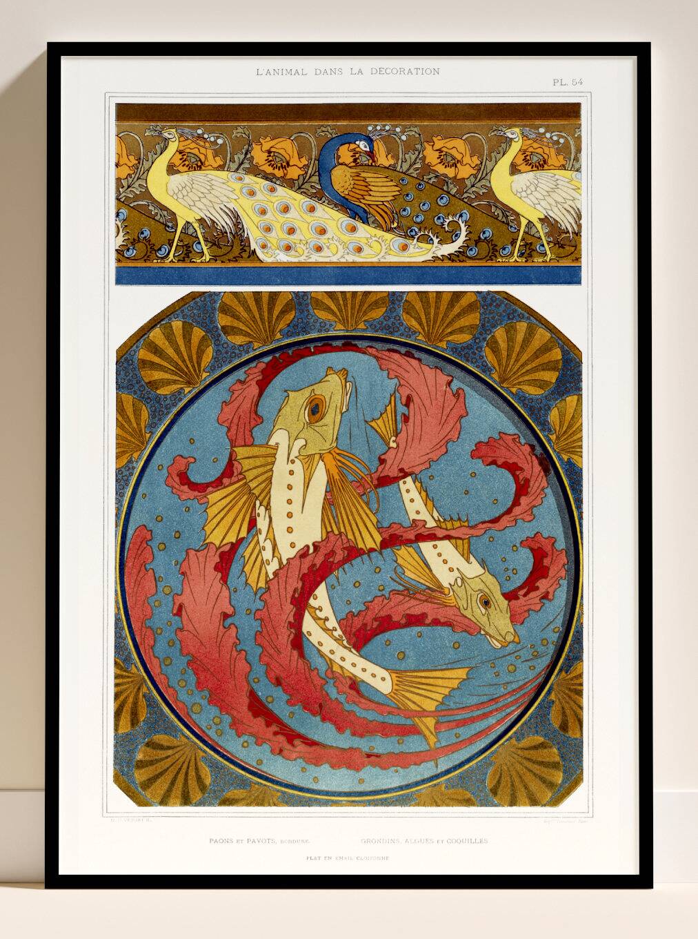 Poster “Peacocks and Fish”, after an Art Nouveau lithograph from 1897