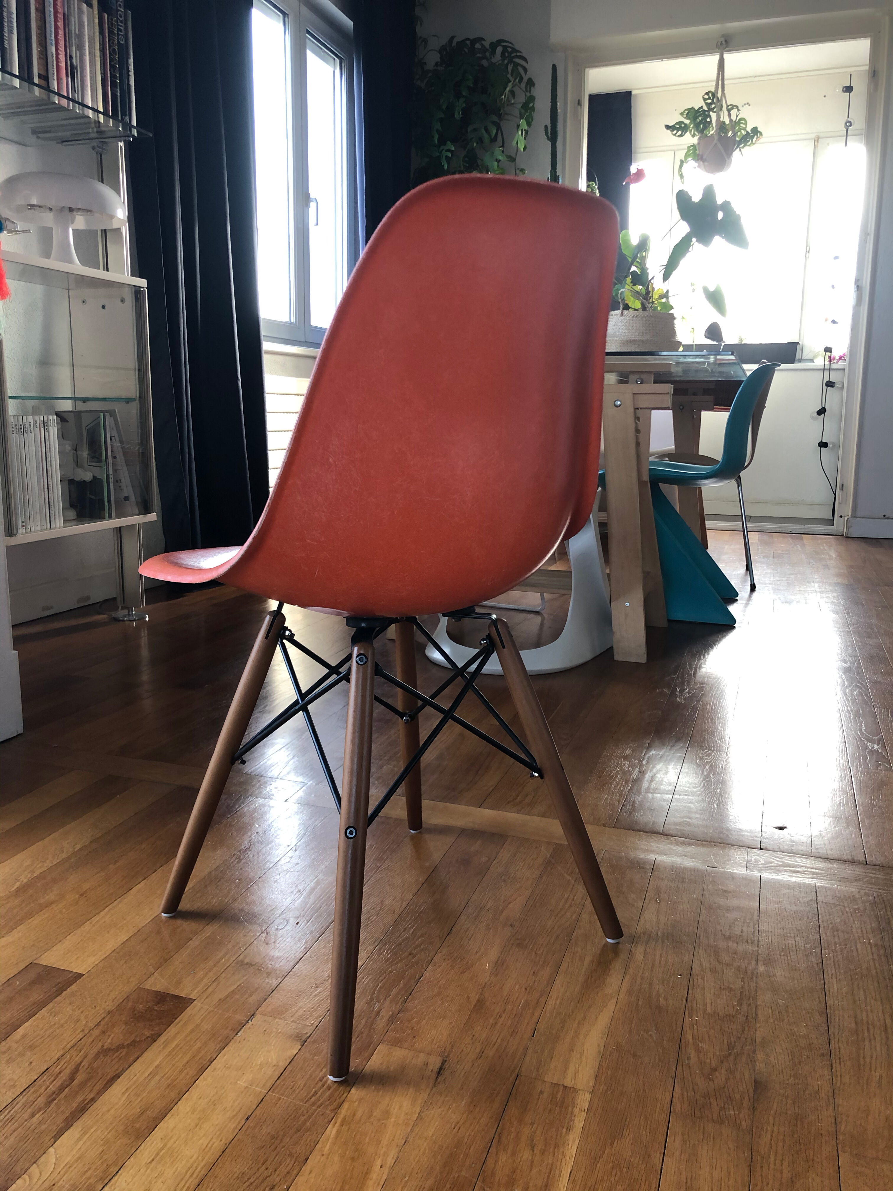 Dsw Orange Walnut Chair By Charles And Ray Eames For Herman Miller Vitra Circa 1976 Paris Selency