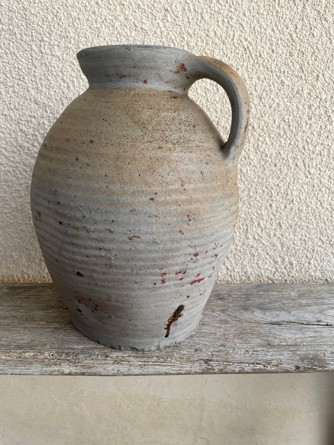 Antique small stoneware wine jug French wine oil ca