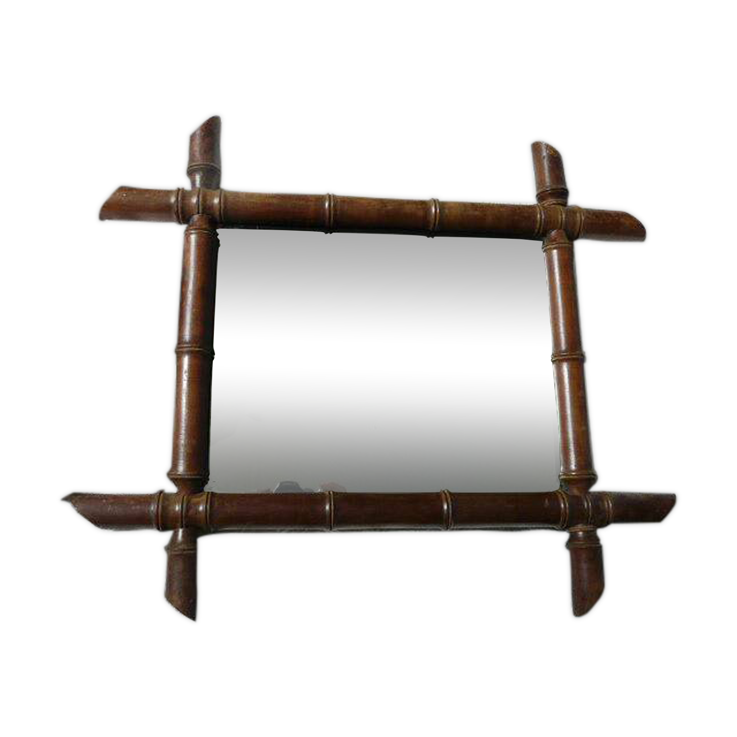 Vintage wooden bamboo mirror bohemian retro 47.5 cm by 41.5 cm