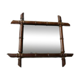 Vintage wooden bamboo mirror bohemian retro 47.5 cm by 41.5 cm