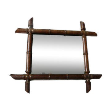 Miroir en bois vintage bambou esprit bohème rétro  47.5  cm par 41.5 cm