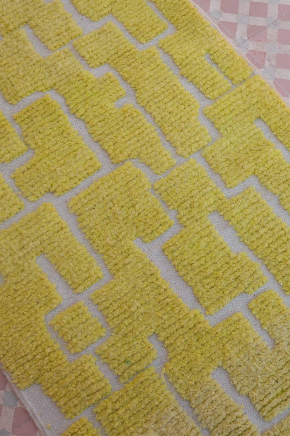 Moroccan Berber rug in lemon yellow with reliefs
