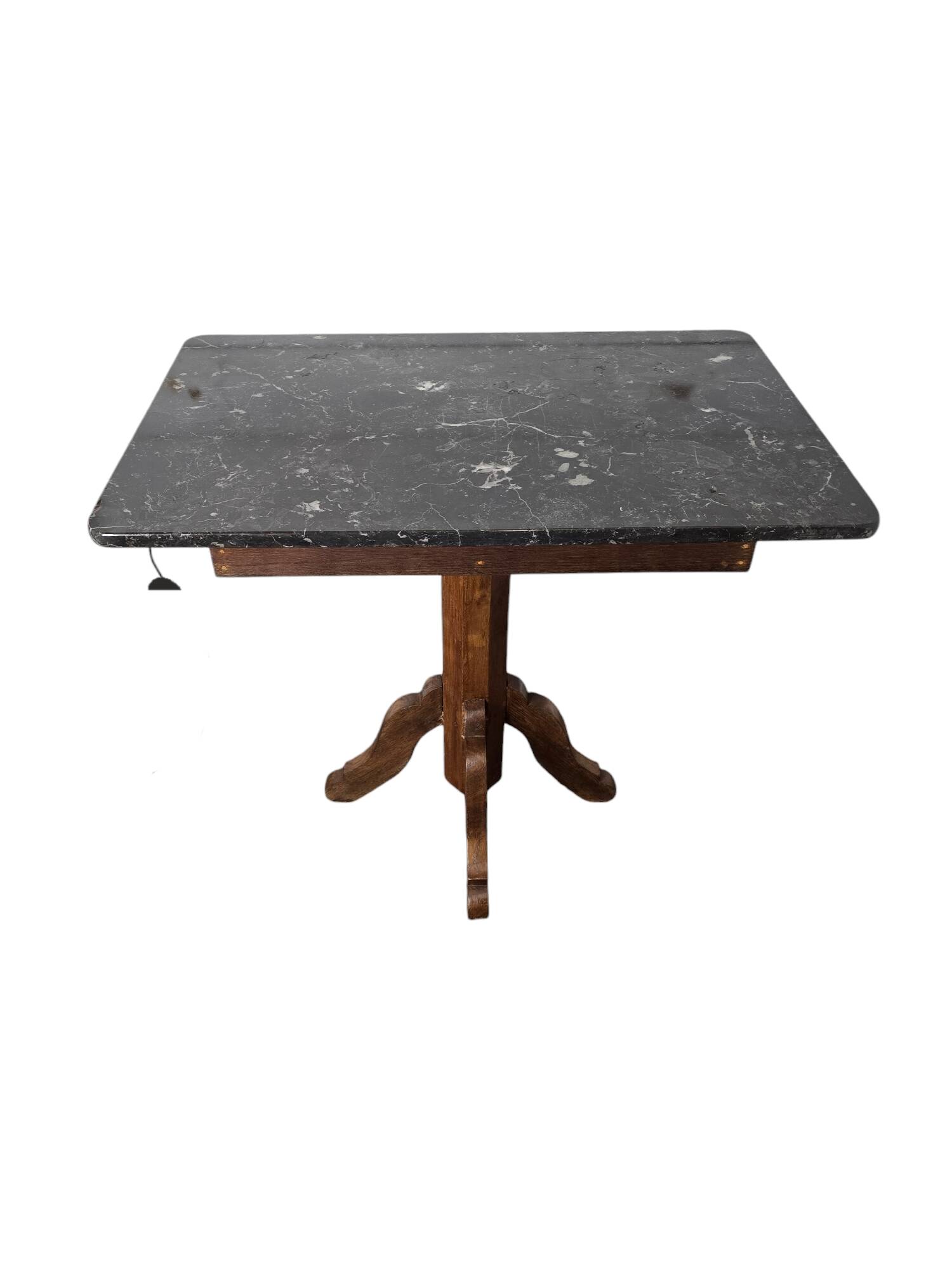 Old pedestal table with oak legs and marble top