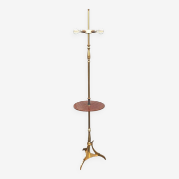 Brass floor lamp with neo-classical 3-light shelf