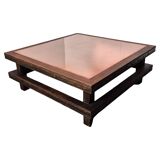Brutalist oak square coffee table with copper top, Netherlands 1950s
