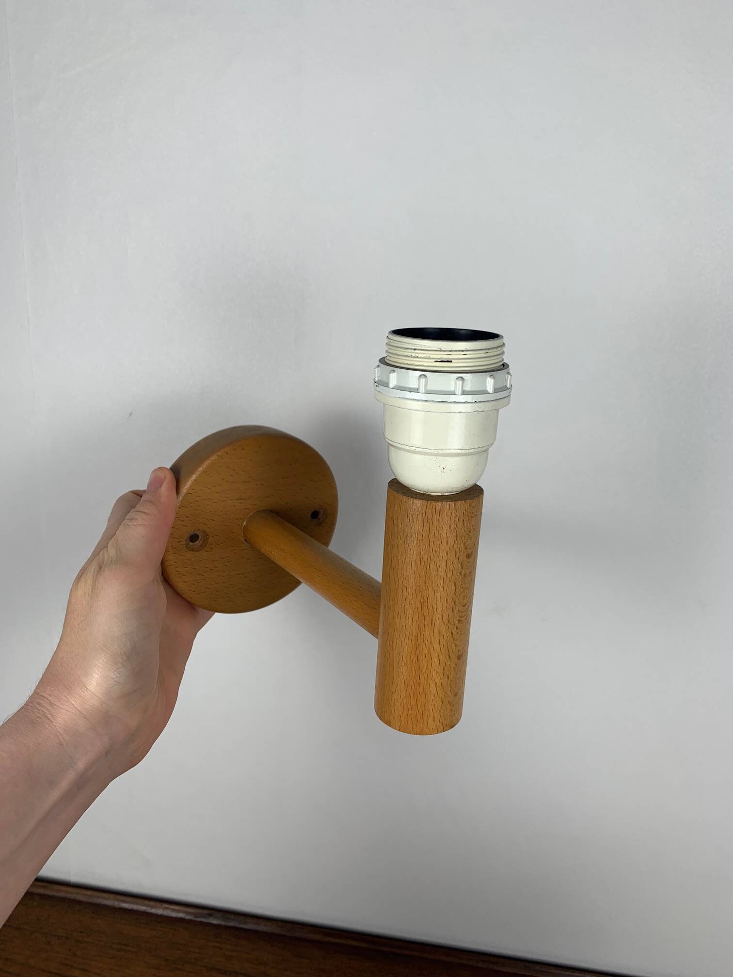 Scandinavian wooden wall light duo, beech, minimalist 1980