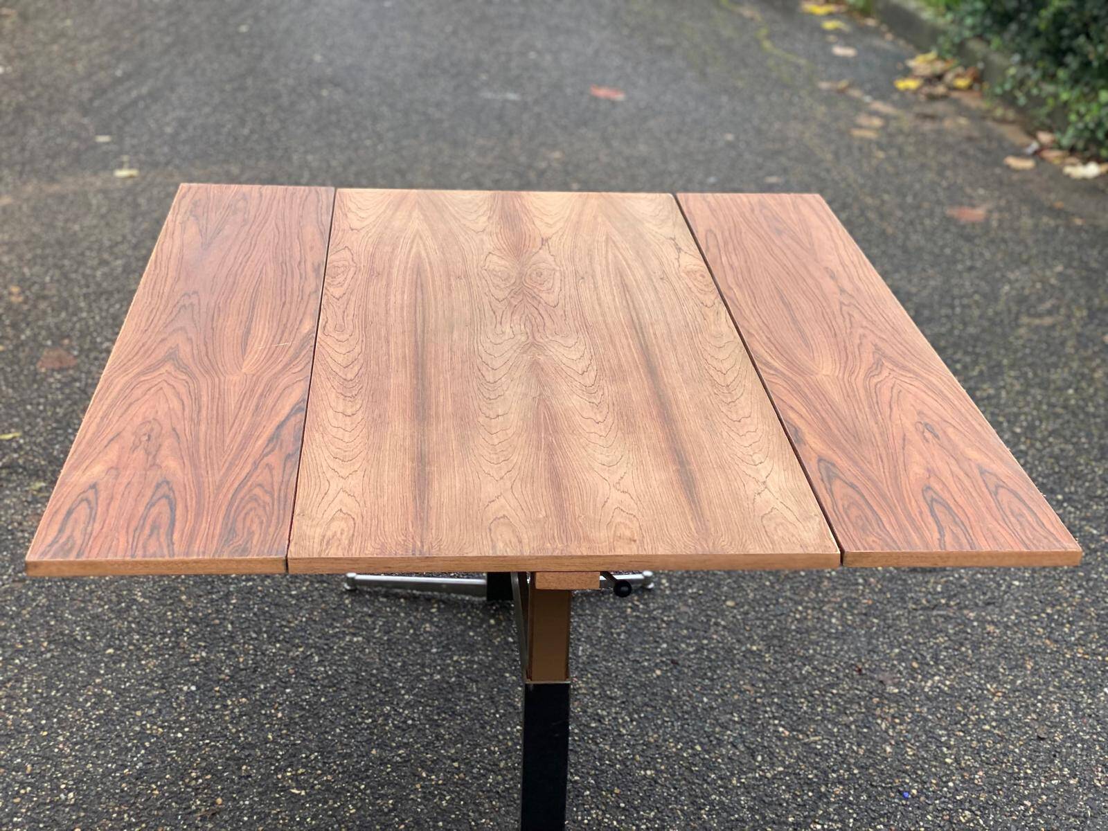 Renovated convertible lift-up coffee table in raw wood