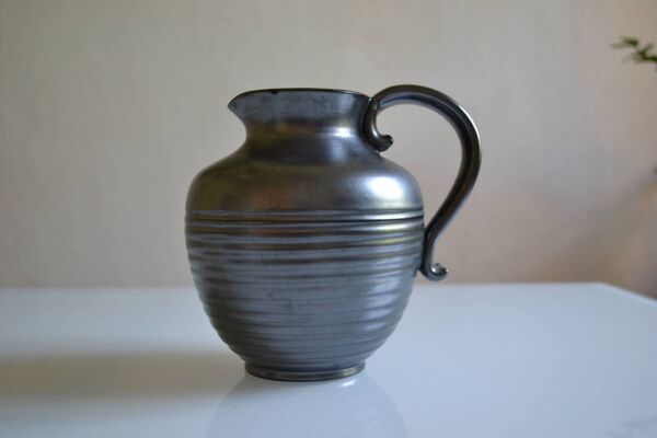 Fernand Elchinger (1911-1975) Pichet vase céramique noir & jaune 1950 signé