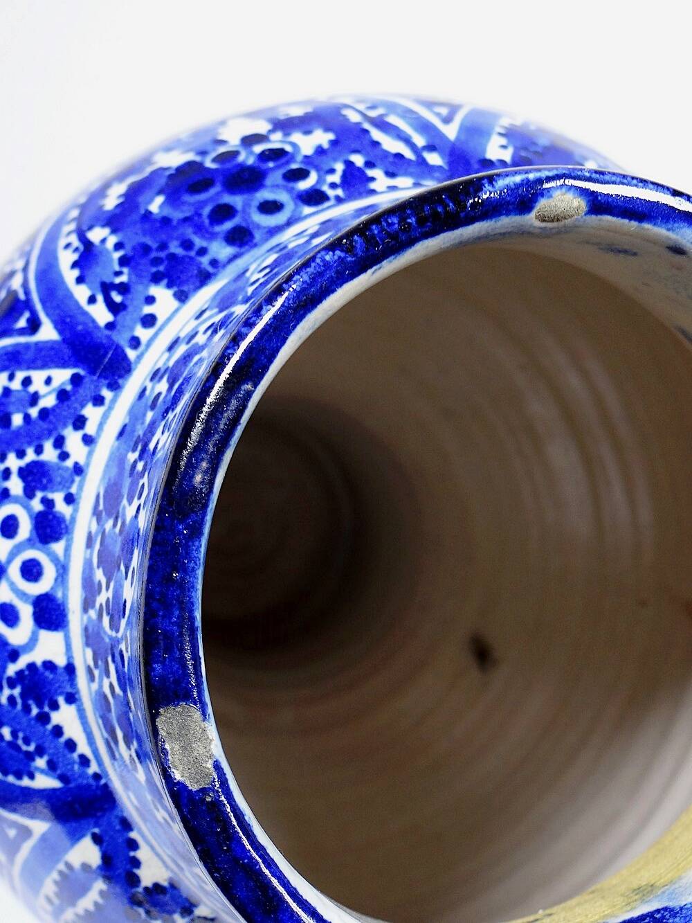 Large Moroccan vase/jar Fez handmade ceramic Khabia 19th-20th century cobalt