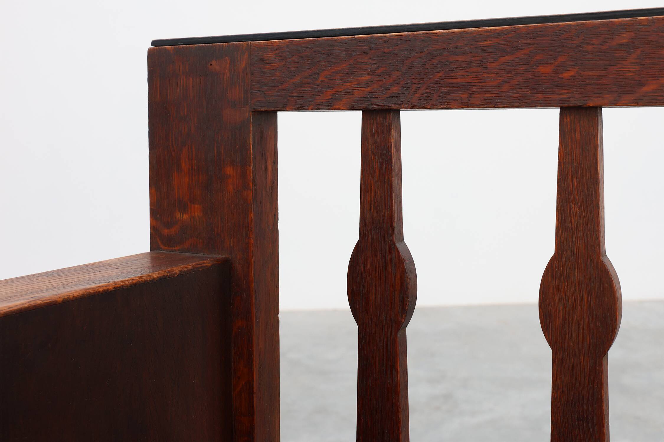 Modernist Art Deco bench with lift-top storage seat in solid oak, Belgium