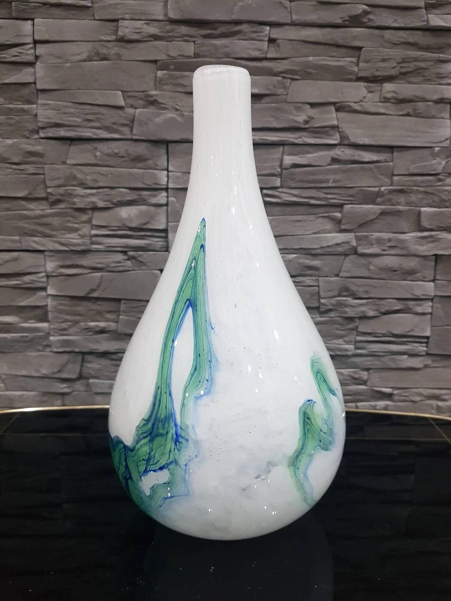 Vase, milky white with blue and green, glass, Germany, 1970s