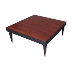 Table basse carrée vintage en noyer noir