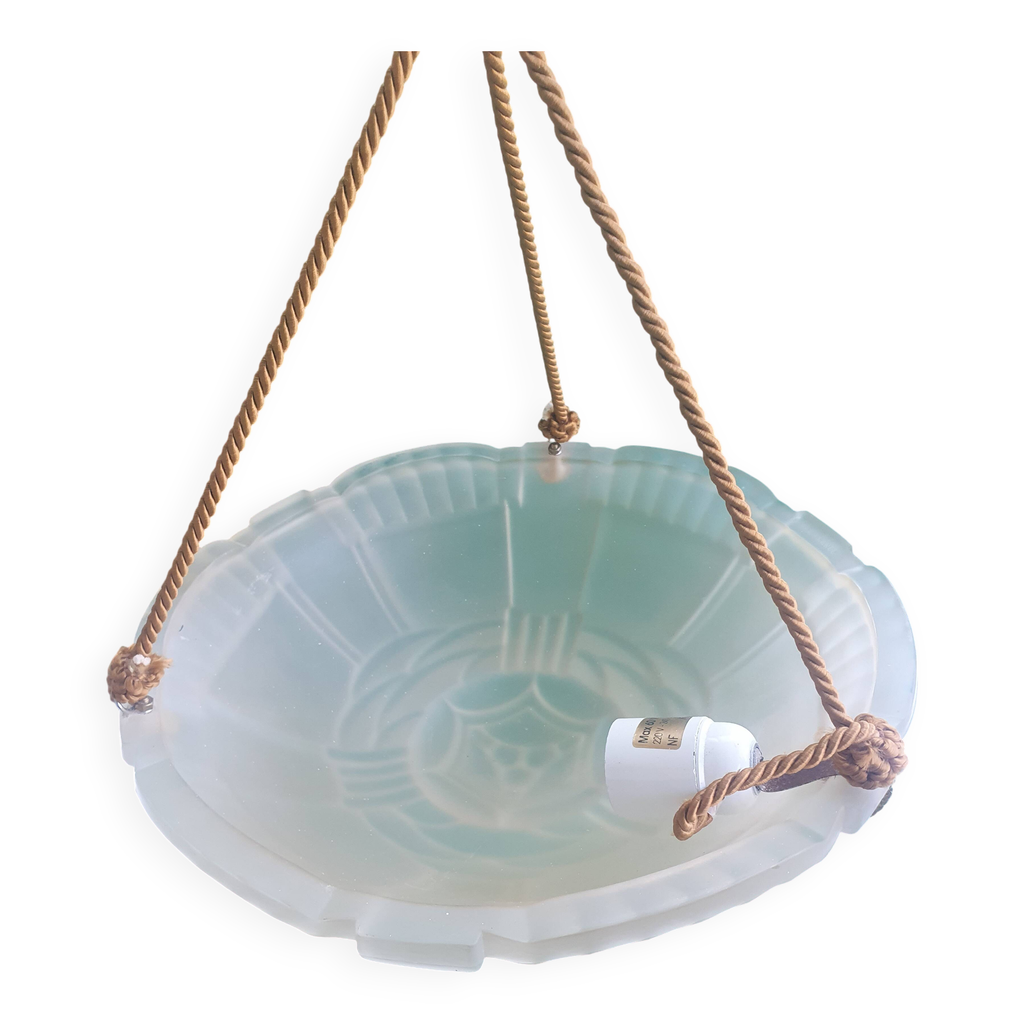 Pressed glass basin pendant light with Art Deco floral decoration Artistar France