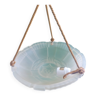 Suspension vasque en verre pressé décor floral Art Déco Artistar France