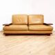 Vintage Italian leather and wood sofa