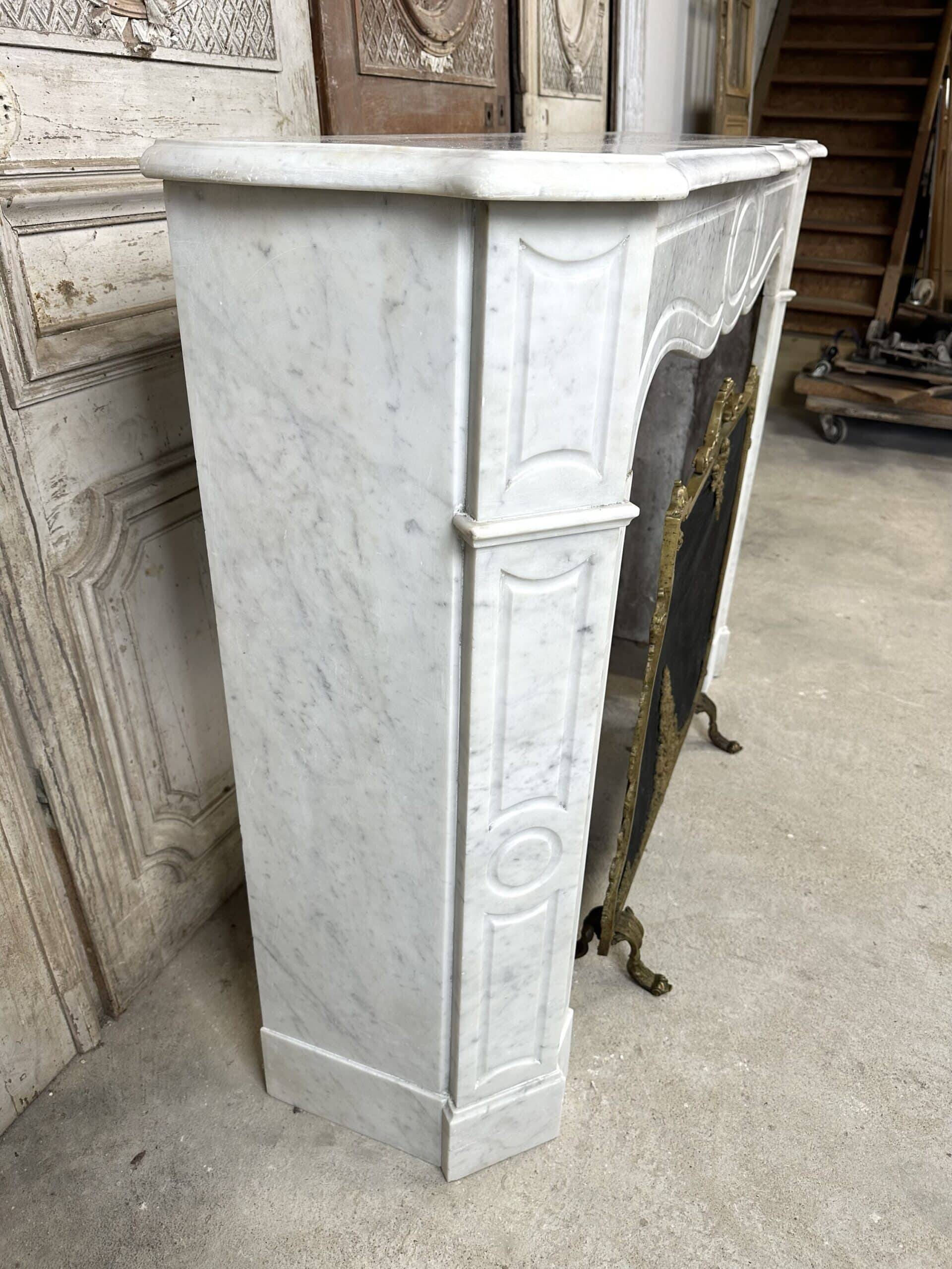 Louis XV style fireplace in white marble circa 1900