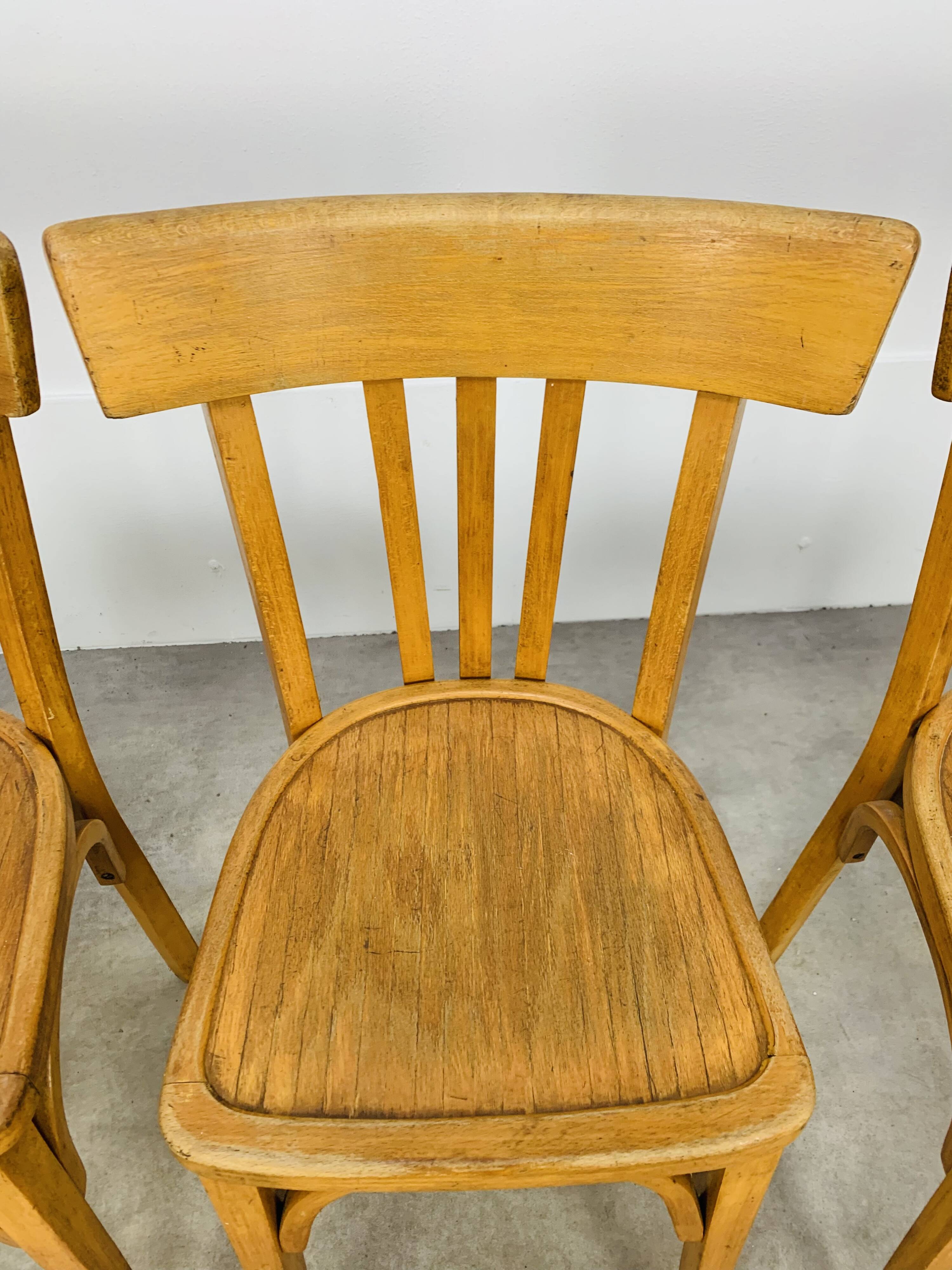 4 chaises bistrot, bois, années 60