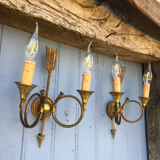 French neoclassical antique wall sconces  highly detailed with hunting horn and arrow motif hunting
