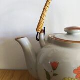 Théière en grés et osier et ses 4 tasses
